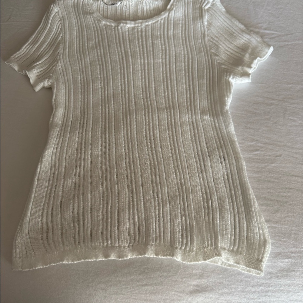 Avec Les Filles Cream Short Sleeve Knit Top